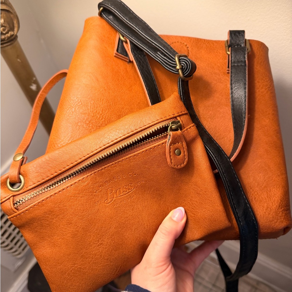 G.H. Bass & Co. Orange and Black Leather Shoulder Bag with Wristlet